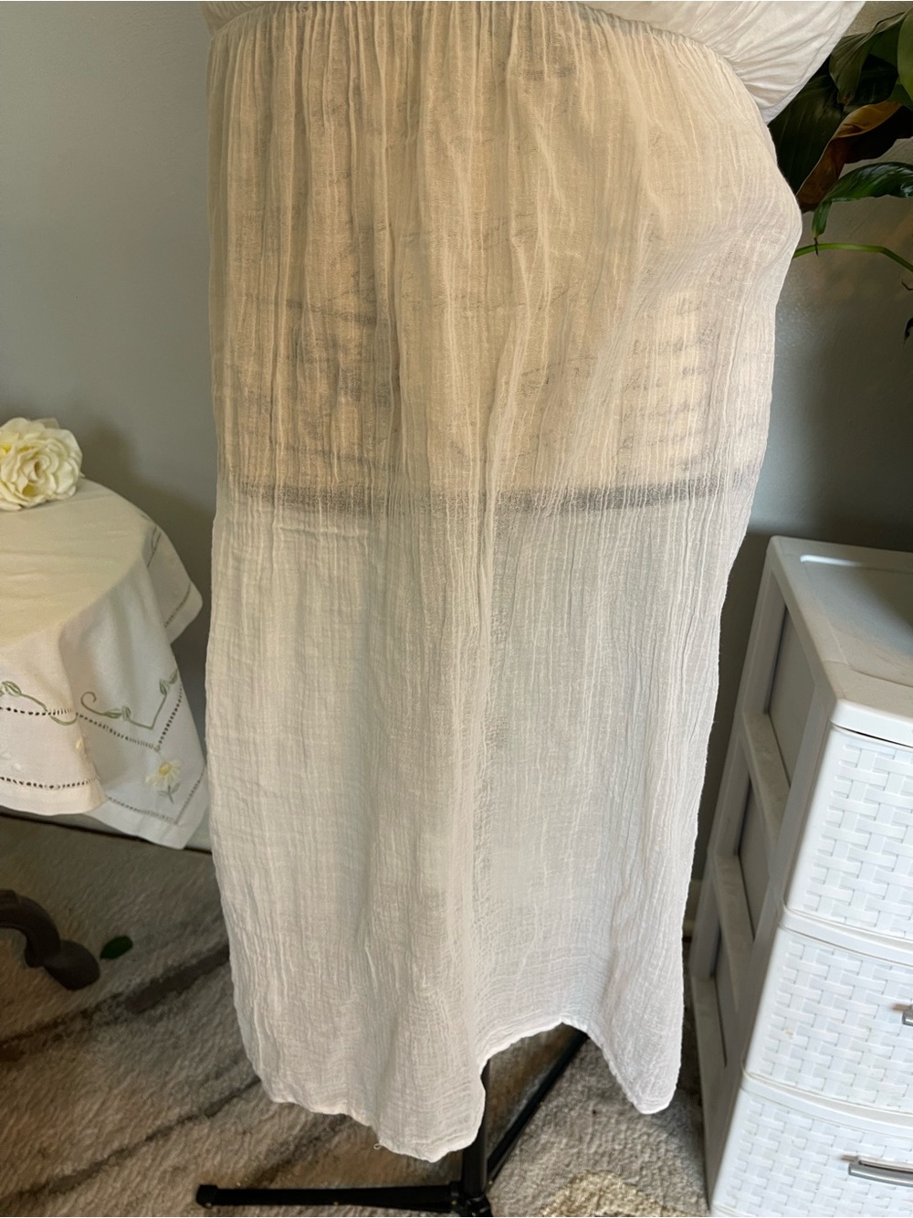 Speed Control White Cottagecore Midi Dress Lace Puff Sleeve Smocked Large - Picture 7 of 9